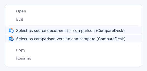Schematic representation of the Windows Explorer context menu with the two entries CompareDesk creates itself.