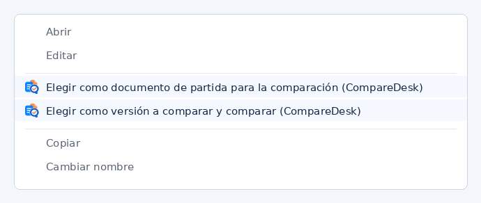 Representación esquemática del menú contextual del Explorador de Windows con las dos entradas que CompareDesk inscribe por sí mismo.