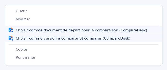 Représentation schématique du menu contextuel de l’Explorateur Windows avec les deux entrées que CompareDesk inscrit lui-même.