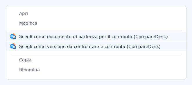 Rappresentazione schematica del menu contestuale di Esplora file con le due voci che CompareDesk inserisce da sé.