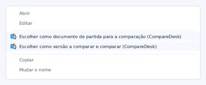 Representação esquemática do menu de contexto do Explorador do Windows com as duas entradas que o CompareDesk inscreve por si.