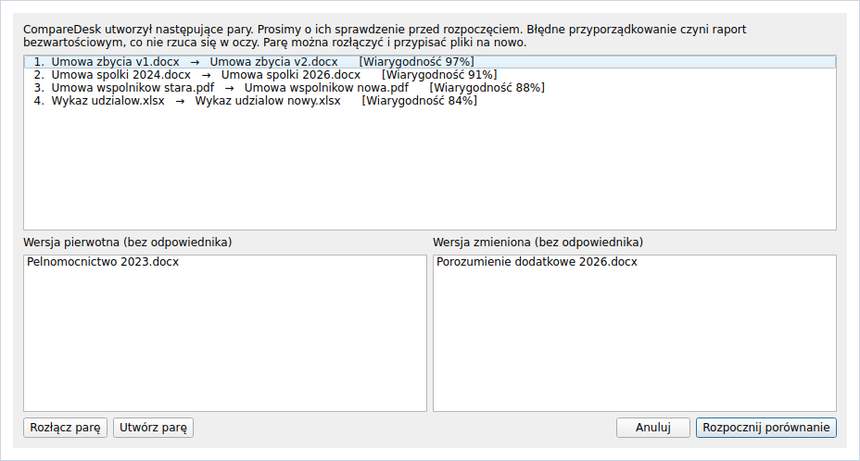 Utworzone przyporządkowanie jest przedstawiane do potwierdzenia przed przebiegiem wsadowym.
