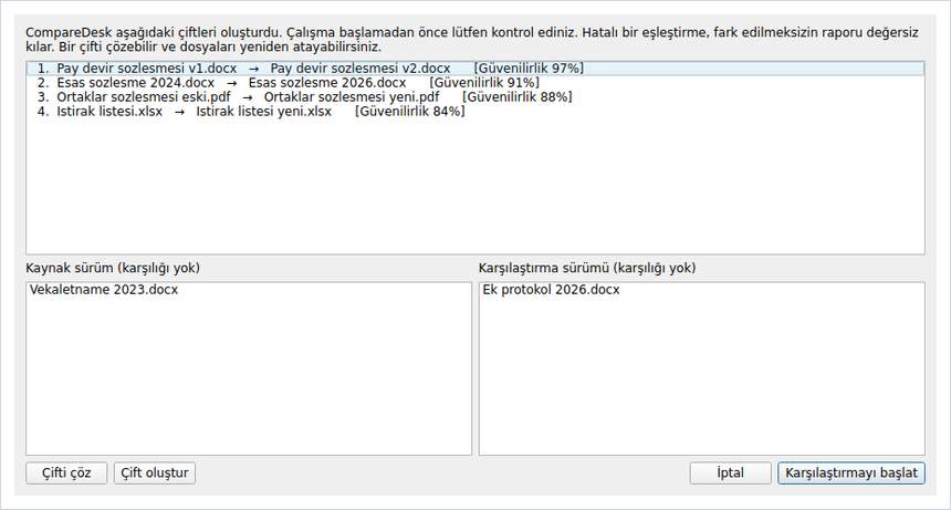 Oluşturulan eşleştirme, toplu çalışmadan önce onaya sunulur.