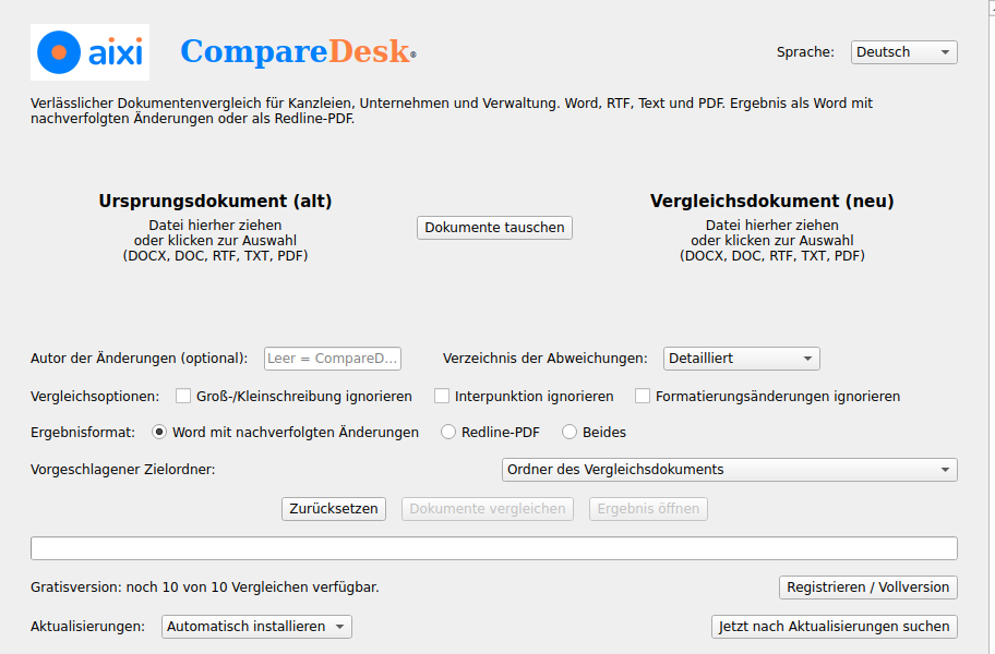 Die Programmoberfläche von CompareDesk